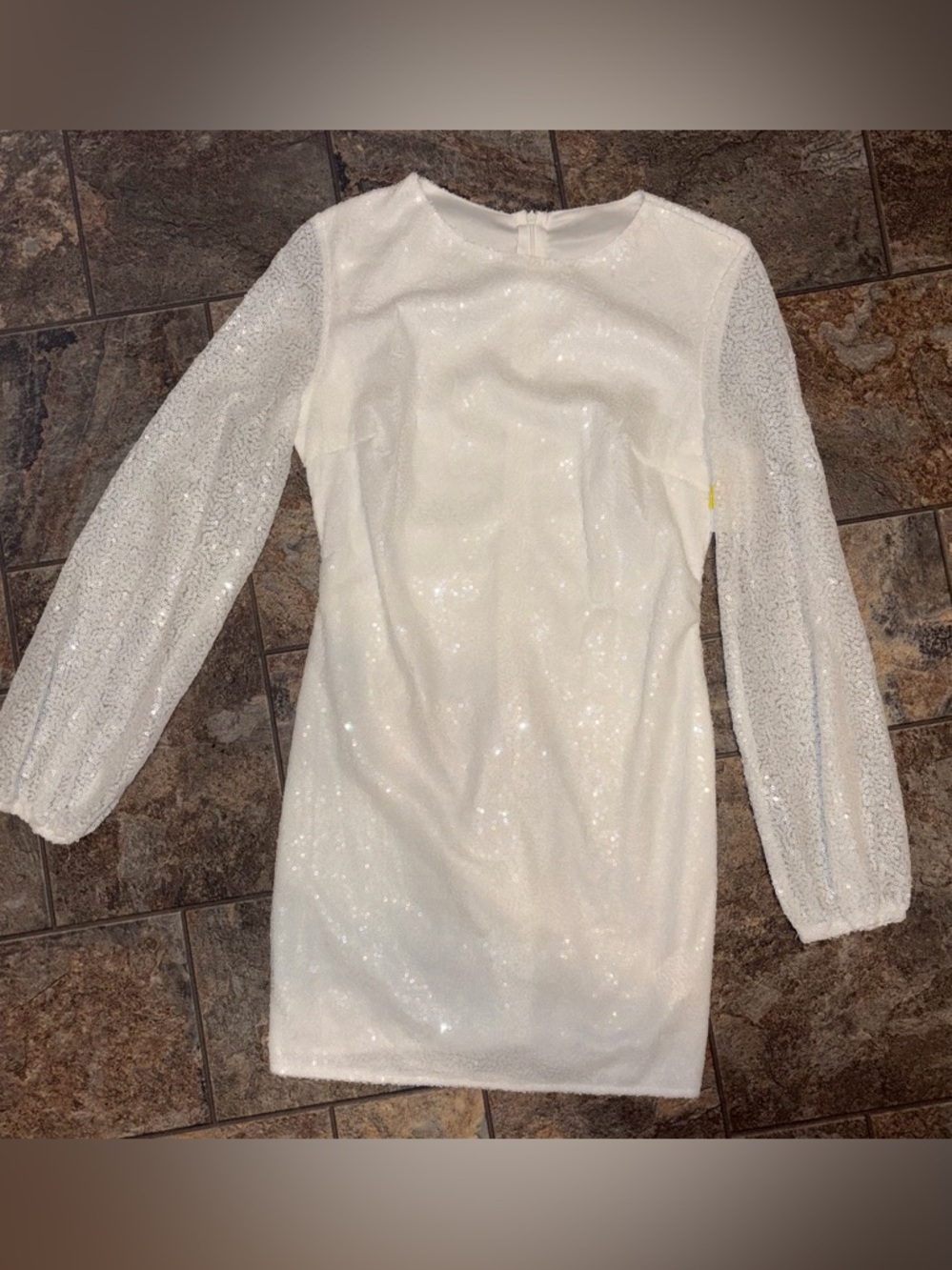 Elegant White Sequin Long-Sleeve Prom Party Mini Dress